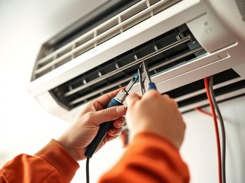Técnico realizando manutenção corretiva em ar-condicionado